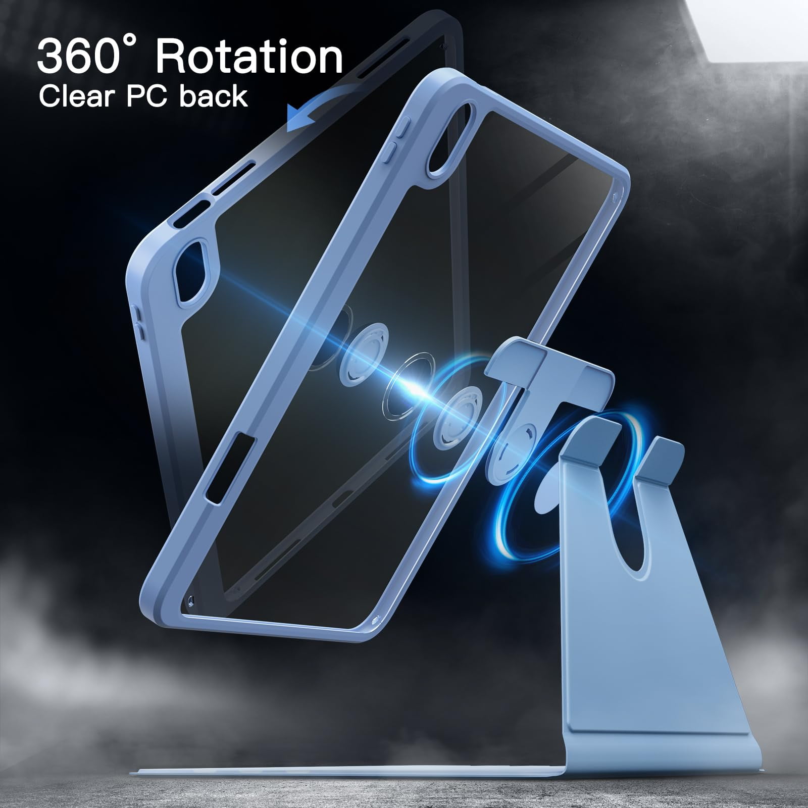 JETech Rotating Case for iPad (A16) 11th/10th Generation (2025/2022) with Pencil Holder, 360 Degree Rotation Protective Stand Cover Clear Back, Auto Wake/Sleep (Blue)