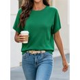 thumbnail image 2 of Short Sleeved Solid Color Women Casual Crew Neck Short Sleeve Knit Sweater Tops, 2 of 6