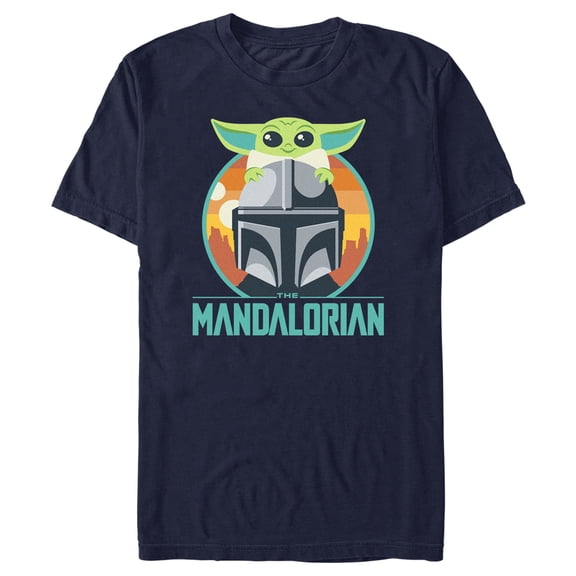 Men's Star Wars: The Mandalorian Cute Cartoon Din Djarin and Grogu Graphic Tee Navy Blue 3X Large