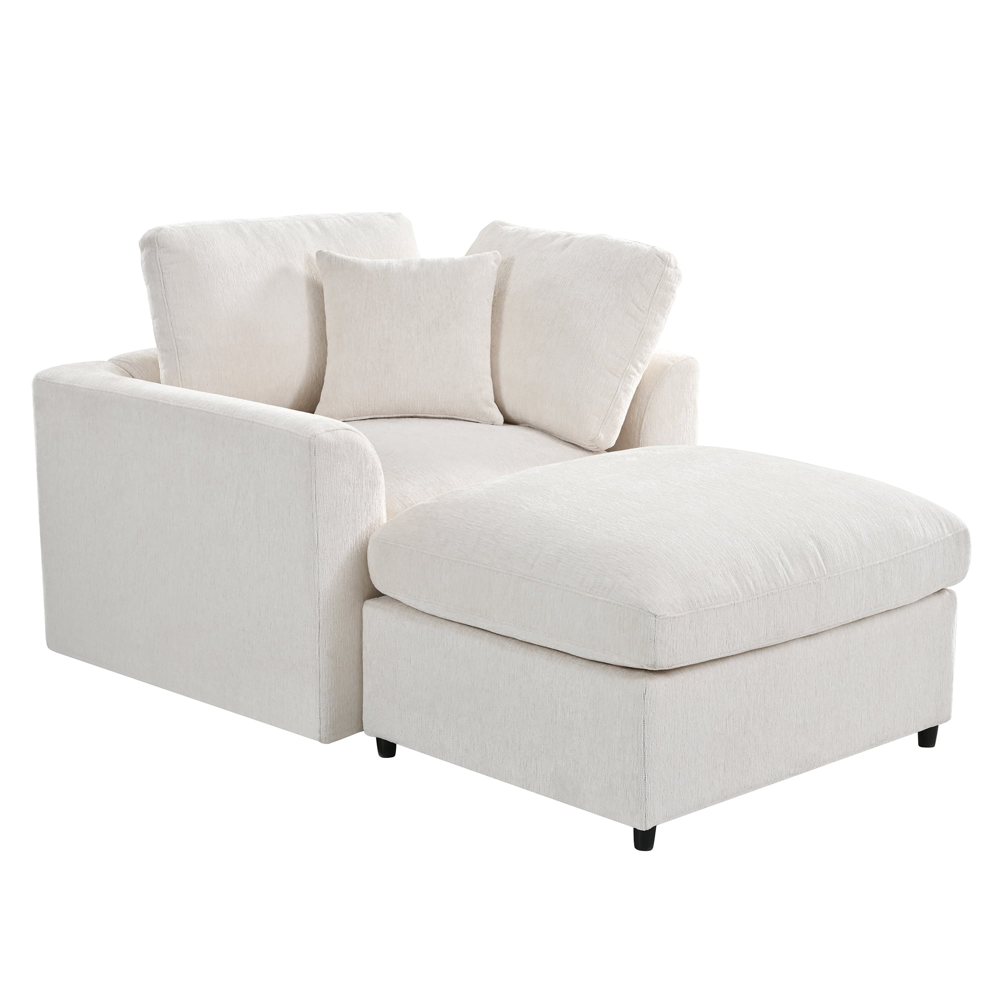 44.1" Accent Chair with Ottoman, Modern Lounge Chair Comfy Armchair with Throw Pillow