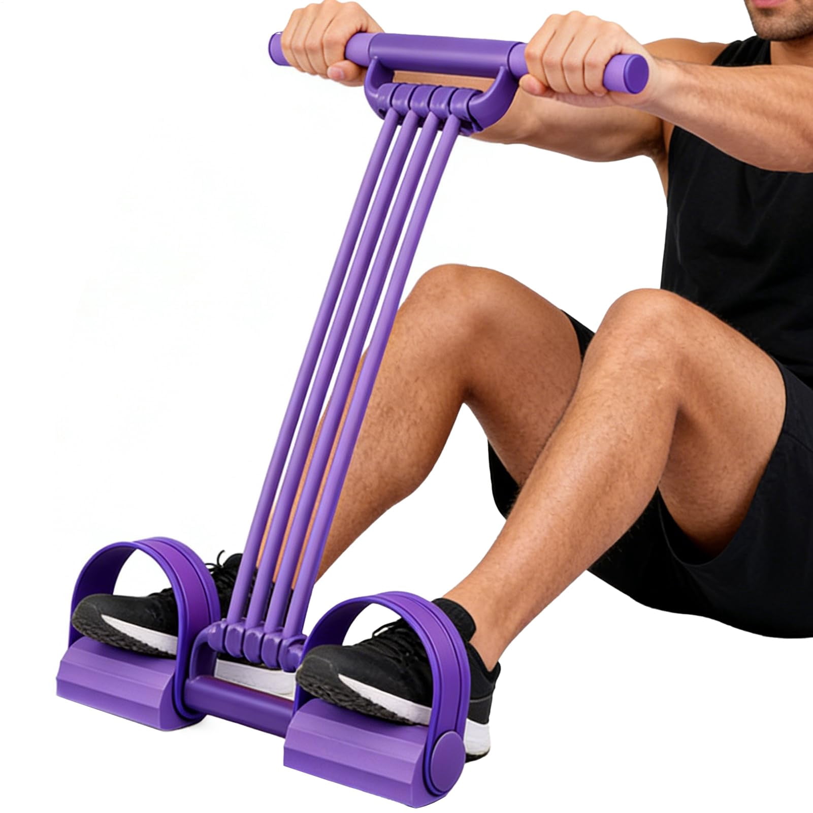 Multifunction Pedal Resistance Band Trainer, Elastic Abdominal Exercise Rope with Handles, Sit-Up Training Equipment for Full Body Workout at Home Gym