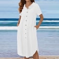 thumbnail image 2 of Robes Décontractées pour Femmes, Couleur Unie, Boutonnée, Col en V, Col à Revers, Robe Midi, Manches Longues/courtes, Robe Chemise avec Poches, 2 of 7