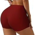 thumbnail image 2 of Fotbe Maroon Seamless Shorts, Womens Workout Shorts High Waist Stretch Booty Short for Gym/Yoga/Running/Biking-Small, 2 of 9