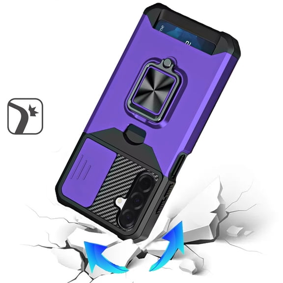 XPM for Samsung Galaxy S25 Fan Edition /Galaxy S25 FE Wallet Case with Ring Stand & Slide Camera Cover Back Credit Card Slot Holder, Military Grade Phone Case Cover (Purple)