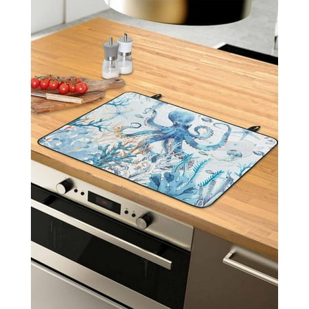 

Blue Coastal Stove Top Covers for Electric Stove Heat Insulation Fireproof Glass Cooktop Cover Counter Top Glass Stove Cover for Prevent Scratches 29 x21 Nautical Coral Sea Octopus Summer Beach
