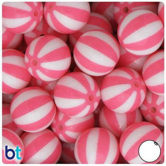 BeadTin Light Pink & White Beach Ball 20mm Round Acrylic Beads (10pcs)