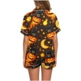thumbnail image 5 of Xdegoge Women'S Flaming Pumpkin and Moon Pajamas Set Short Sleeve Sleepwear Halloween Casual Soft Loungewear Button Down Shirt and Shorts 2 Piece Comfy Pjs Set, 5 of 8
