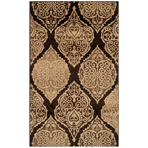 Traditional Ultra-Soft Damask Medallion Polyproplyene Indoor Area Rug by Blue Nile Mills - 4' x 6', Mocha