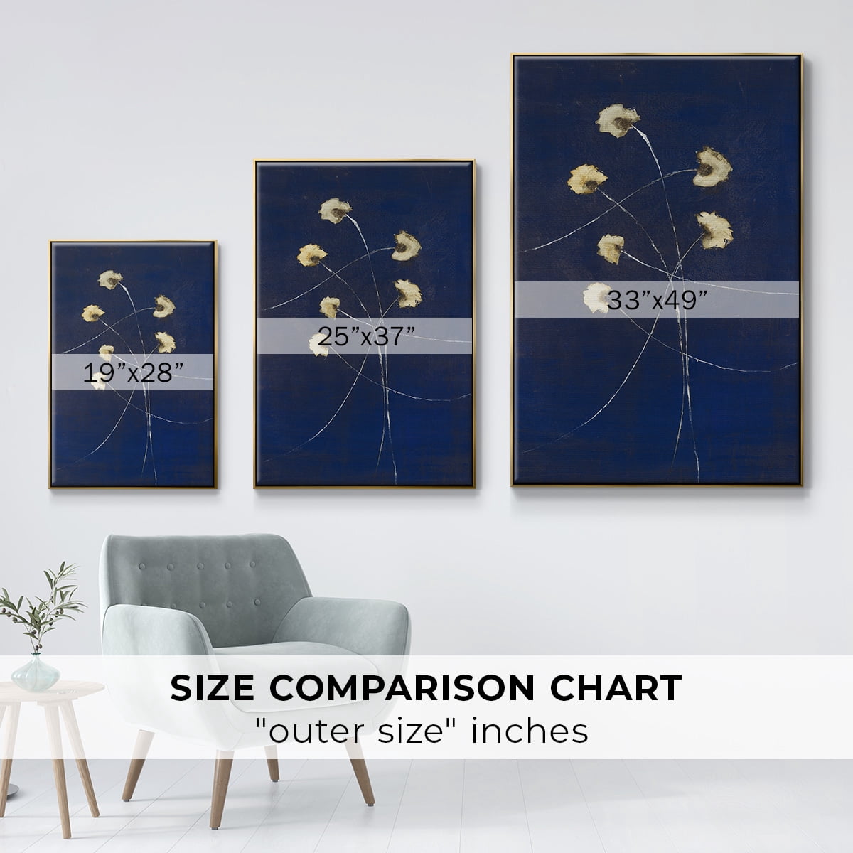 Indigo 2 Framed Premium Gallery Wrapped Canvas - Ready to Hang - 17 x 25 - Gold Floating Frame