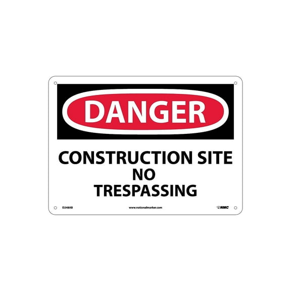 National Marker Construction Site No Trespassing 10X14 .040 Aluminum Danger Sign D248AB