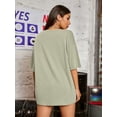 thumbnail image 2 of playera larga de gran tamaño con estampado de letras y hombros caídos para mujer Verde menta L CH Verde menta L CH Xishao ropa, 2 of 2
