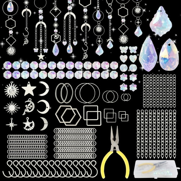 Set of 300 Sun Catcher Crystal Craft Set, Crystal Sun Catcher with Handmade Tongs and Pendants, DIY Sun Catcher Crafts, Crystals for Hanging for Windows, Living Room, Garden
