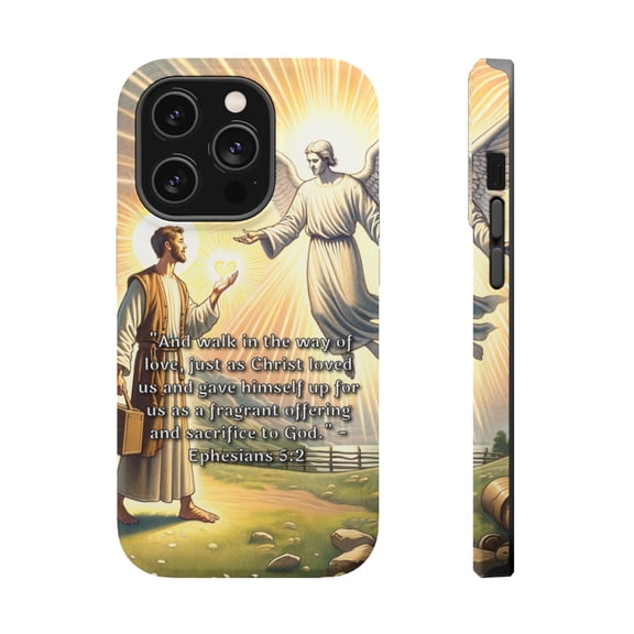 DistinctInk Tough Case for Apple iPhone 14 Pro MAX (6.7" Screen), Compatible with MagSafe Charging - Ephesians 5:2 - Walk in Love: Christ's Sacrificial Offering