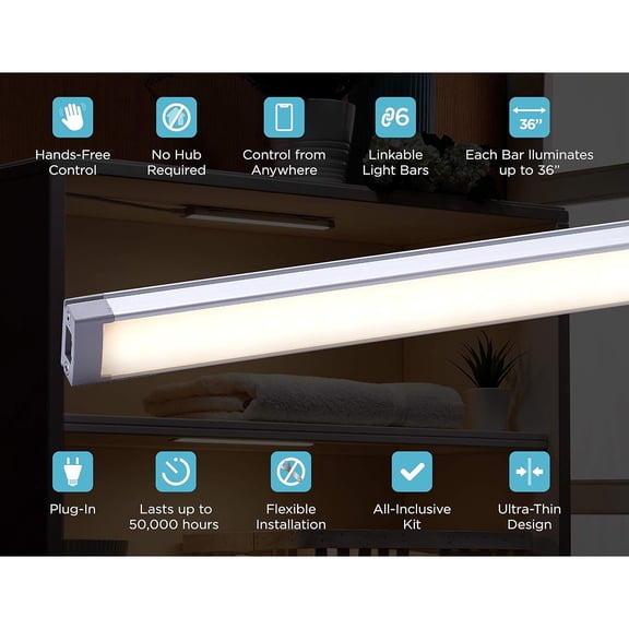 Works with Alexa Smart Under Cabinet Lighting Kit, Adjustable LEDs, (3) 9" Bars White
