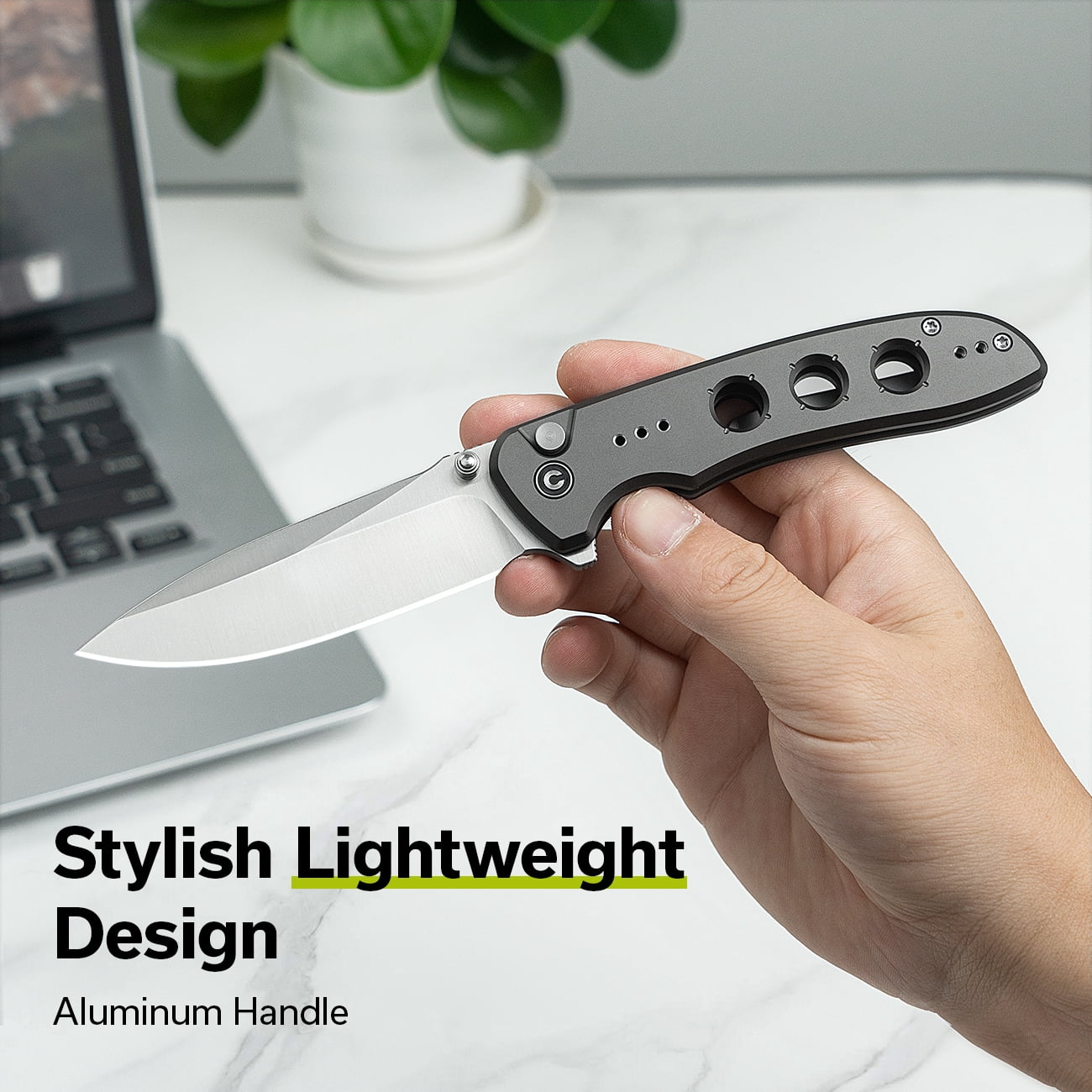 CIVIVI Hyperpulse Pocket Folding Knife, 3.5" 14C28N Blade Lightweight Gray Aluminum Handle C23087A-3