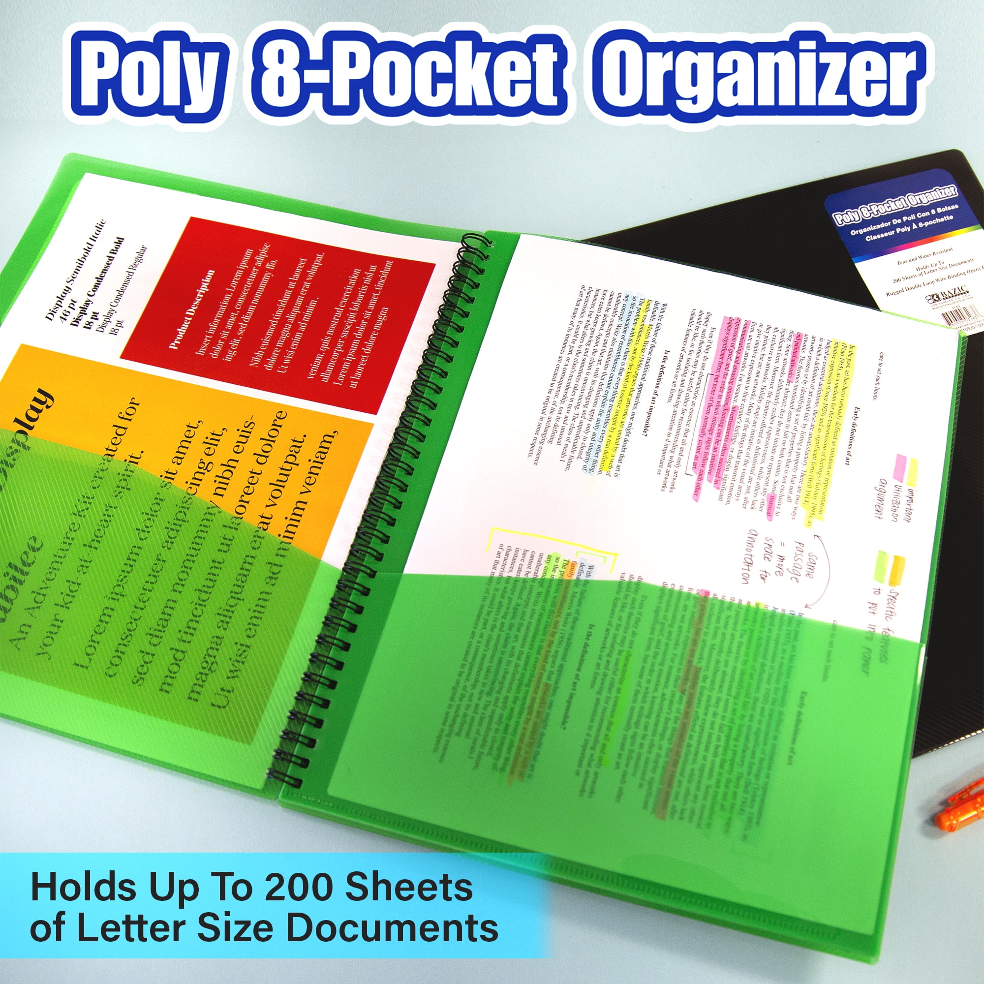 BAZIC 8 Pockets Poly Folder Portfolio Document Folders, 6-Pack