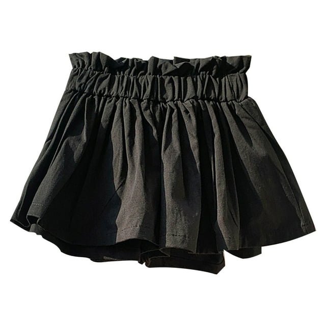 Wdgfv Shorts à Enfiler en Sergé Extensible à Bord Festonné pour Filles avec Poches Noir 5-6 Ans