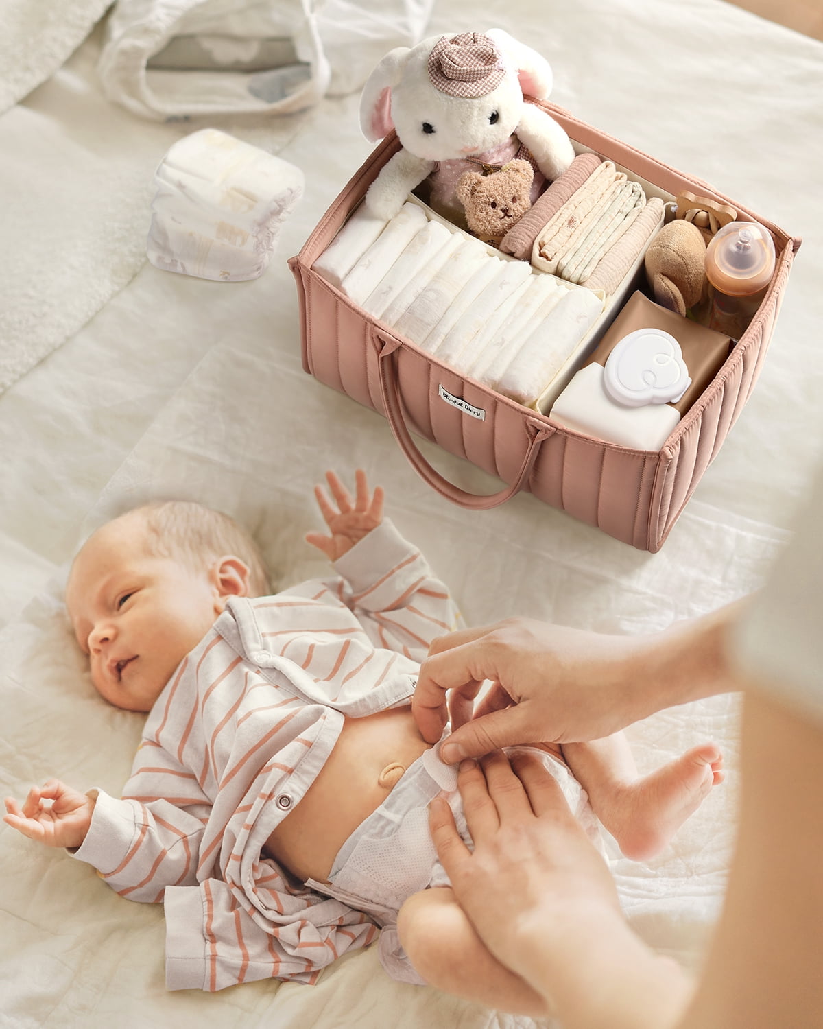 Blissful Diary Diaper Caddy Organizer,Baby Baskets for Baby Shower, Portable Nursery Changing Table Organizer, Diaper Bag, Infant Newborn Essentials Gift, Baby Registry Must Have, Dusty Rose