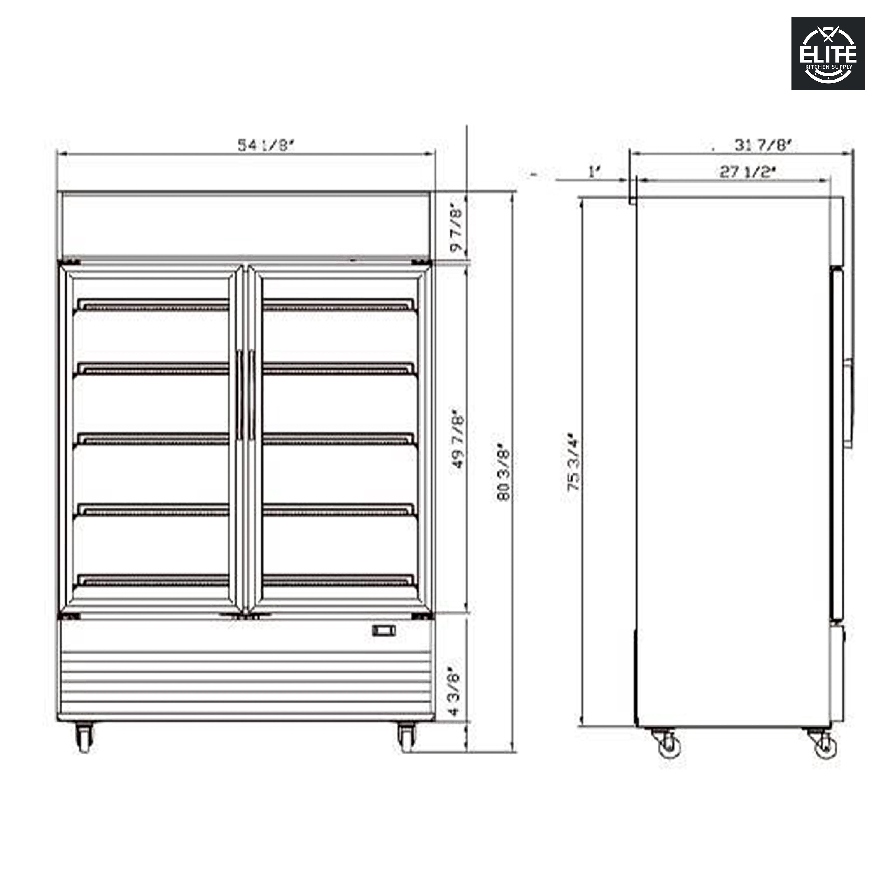 NSF 54 in. Two Glass Door Refrigerator Cooler 40 Cu.Ft. Commercial Fridge Beverage Cooler Merchandiser, Automatic Defrost ETL