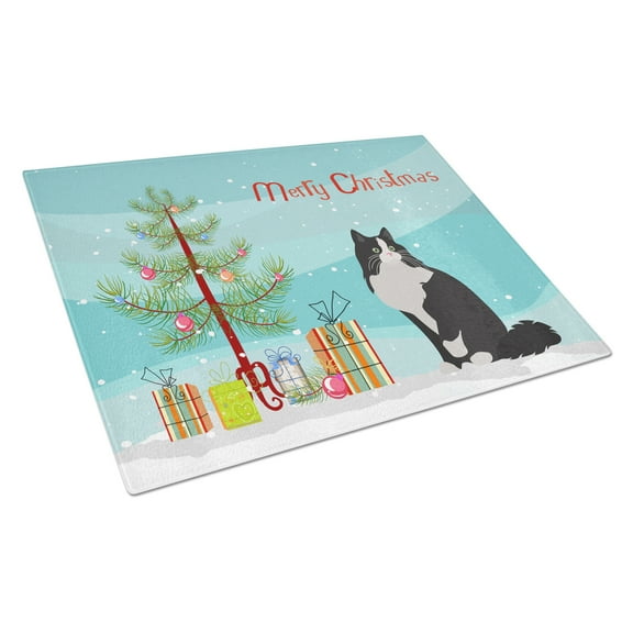 Carolines Treasures CK4787LCB Ragamuffin Cat Merry Christmas Glass Cutting Board Large, 12H x 16W, multicolor