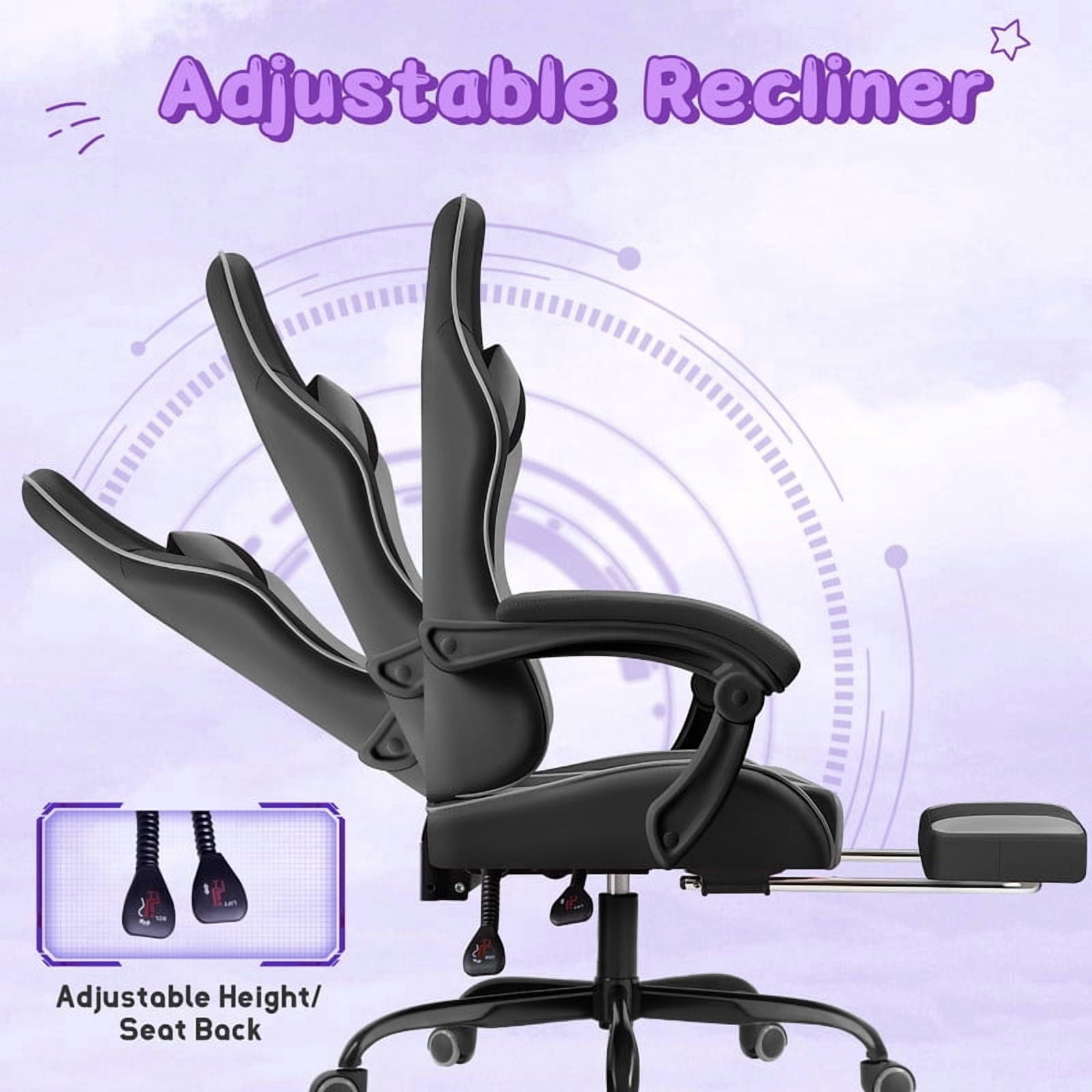 Homall  PU Leather Gaming Chair Massage Ergonomic Gamer Chair Height Adjustable Computer Chair with Footrest & Lumbar Support,Gray