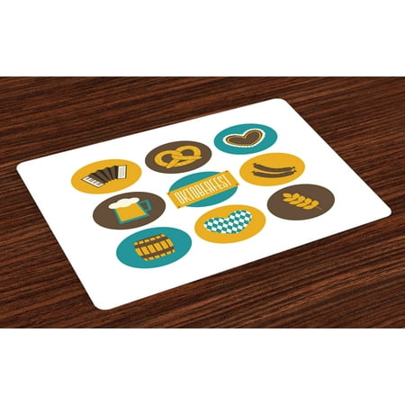 German Placemats Set Of 4 Bavarian Oktoberfest Themed Symbols Pretzel Beer And Accordion Washable Fabric German Placemats Set Of 4 Bavarian Oktoberfest Themed Symbols Pretzel Beer And Accordion Washable Fabric
