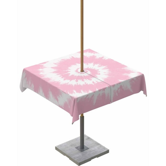 nqOlkjepod Pink White Ombre Outdoor Tablecloth with Umbrella Hole & Zipper, Modern Romantic Ethnic Boho Tie Dye Square Table Cover 60x60 Inch, Dining Waterproof Table Cloth Protector for Patio/Party