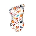 thumbnail image 4 of Yiaed Autumn Pumpkins Fall Leaves Print Women One Piece Swimsuits Tummy Control One Shoulder Bathing Suits Pattern Ruffle Swimwear-Large, 4 of 8