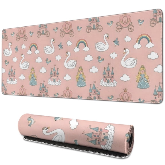 Long Mouse Pads for Desk,Swan Princess Castle Pattern Desk Mats on Top Of Desks, Desk Mouse Pad Extra Large with 3mm Non-Slip Base and Stitched Edge for Gaming,Office,Work,Home 31.5"x11.8"