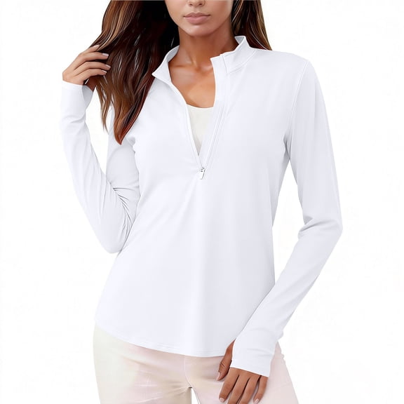 Posijego Women's Long Sleeve Shirts Athletic Quick Dry Tees 1/4 Zip Sun Protection Hiking Workout Golf Tops Activewear