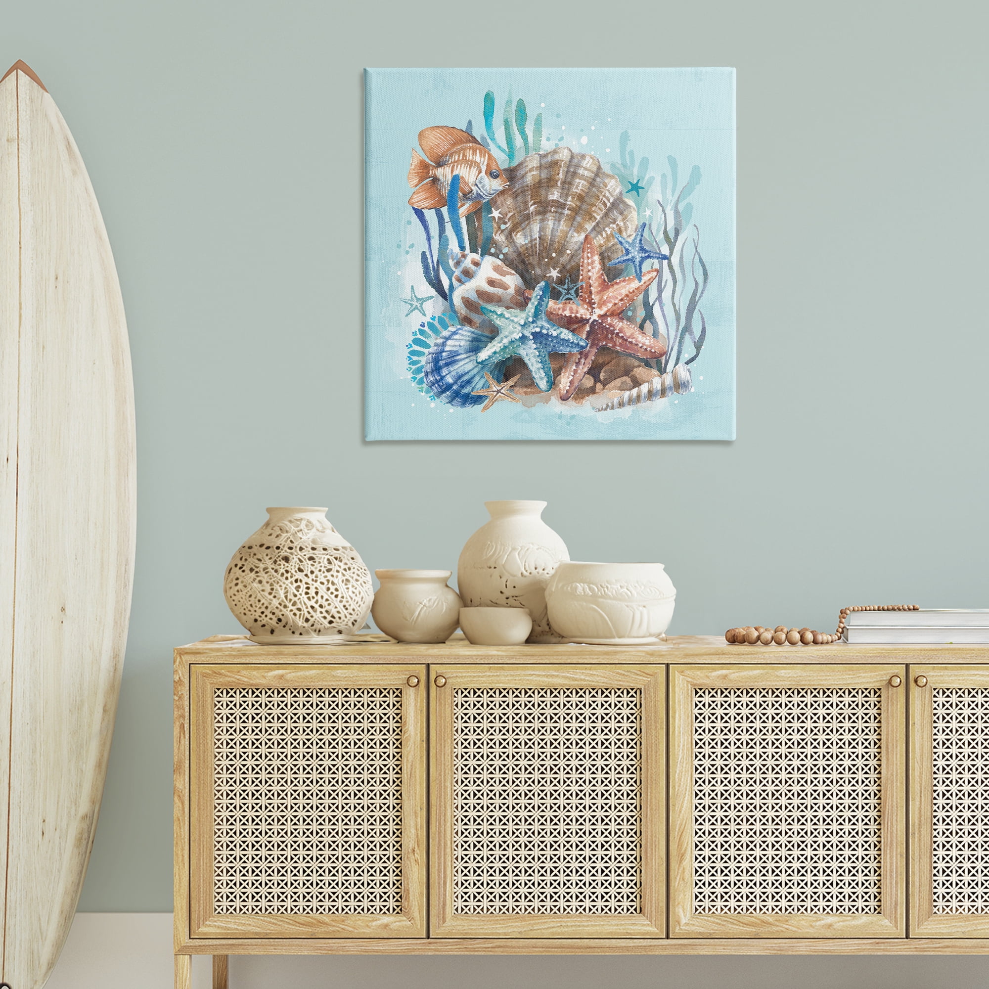 Stupell Industries Seashell Still Life Coastal Painting Gallery Wrapped Canvas Art Print Wall Art, 36 x 36