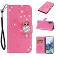 thumbnail image 1 of Wallet Case for Samsung Galaxy S23 Plus, Embossed Owl Bling Diamond Premium PU Leather [Folio Flip][Kickstand][Card Slots][Wrist Strap][Kickstand]Phone Cover for Samsung Galaxy S23 Plus, Pink, 1 of 7