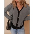 thumbnail image 5 of Women'S Casual Open Front Long Sleeve Chunky Knit Striped Cardigan Sweaters Outerwear Coats Black XXL, 5 of 8