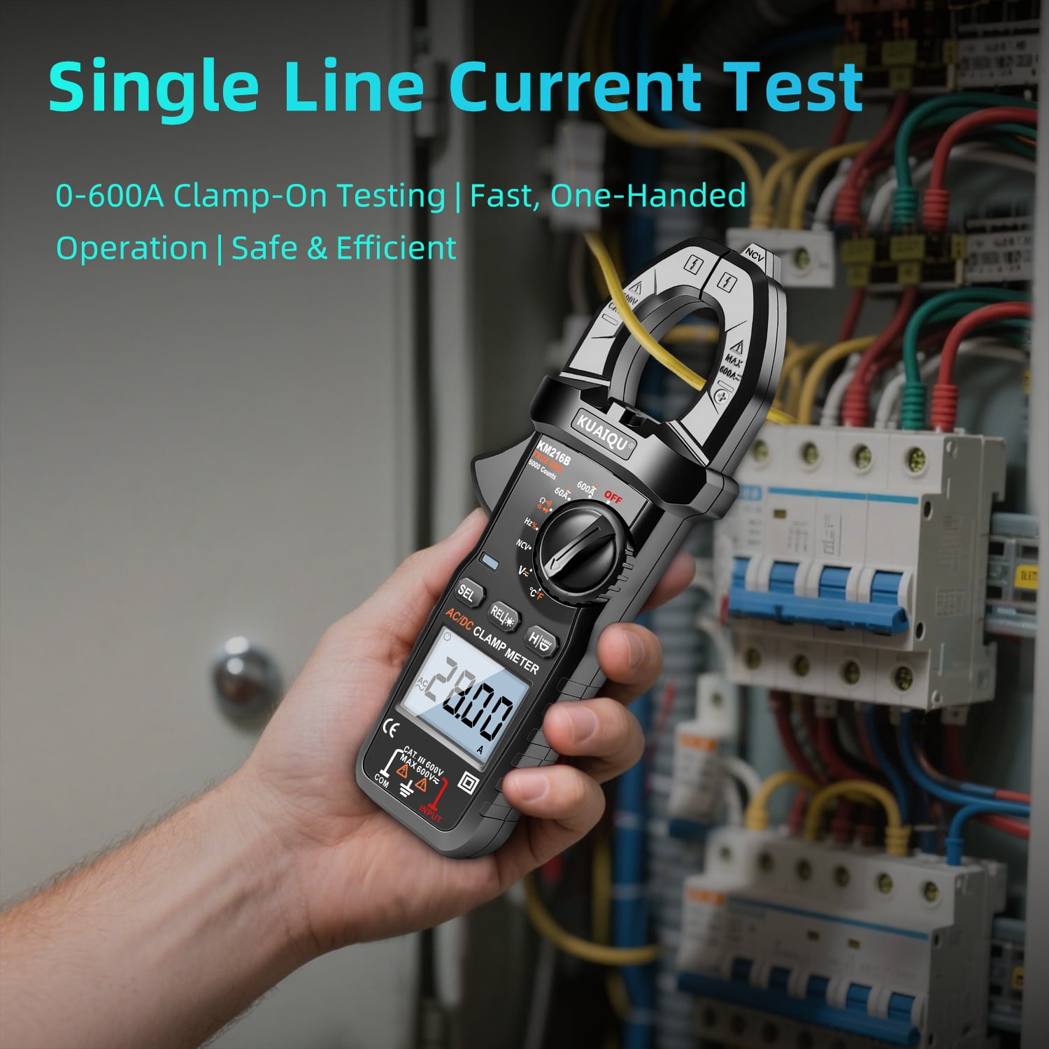 KUAIQU T-RMS Digital Clamp Meter 600A Current Amp Volt Meter 6000 Counts with NCV ℃/℉ Resistance Capacitance Frequency Duty Cycle AUTO Handheld Multimeter