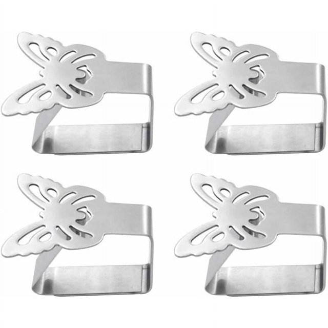 Clips para mantel Juego de 4 clips para mantel de acero inoxidable para mantel, mantel, clips para mantel (mariposa), acero antioxidante, plateado 1, 6,5 5 cm