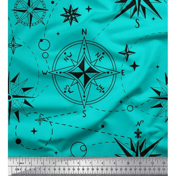 Soimoi Green Cotton Duck Fabric Direction Compass Nautical Print Fabric by Yard 42 Inch Wide