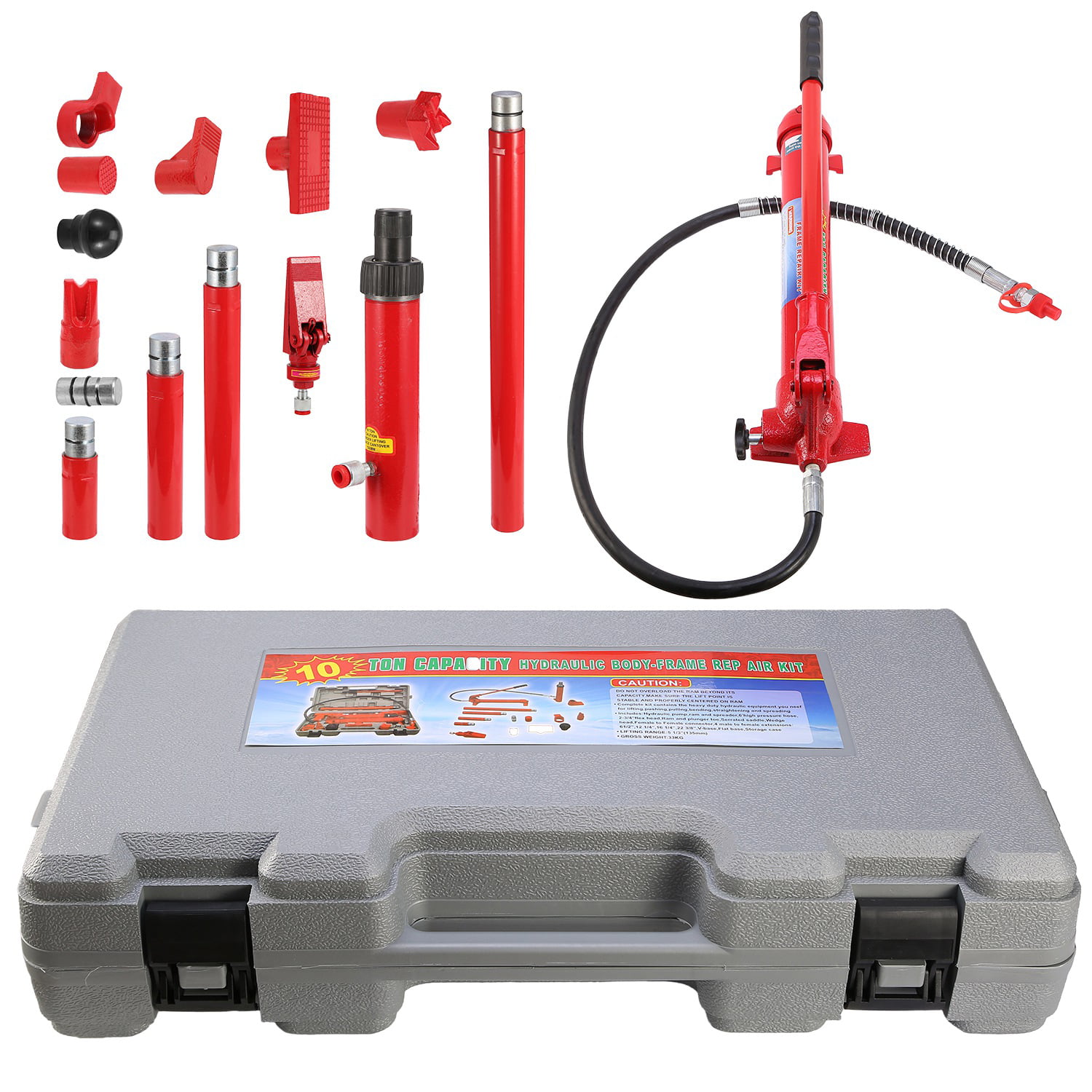 10 Ton Portable Hydraulic Auto Body Dent Frame Repair Kit Porta Pack Jack 