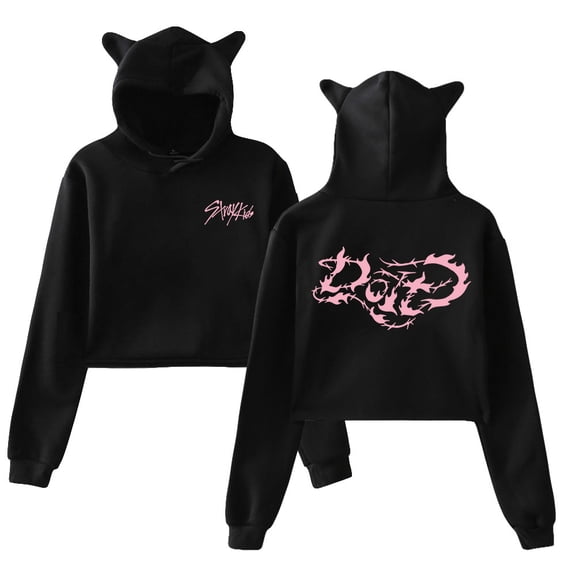 Stray Kids Do It Album Merch Hoodie Cat Ears Hooded Sweatshirt Long Sleeve Crop Top Women's Clothes