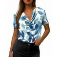 thumbnail image 5 of JTZGDY Cute Summer Tops for Women Dressy Casual Floral Pattern Print Short Sleeve Cowl Neck Graphic T-Shirts Loose Fit Cozy Tunic Blouse Light Blue#05 XL, 5 of 7