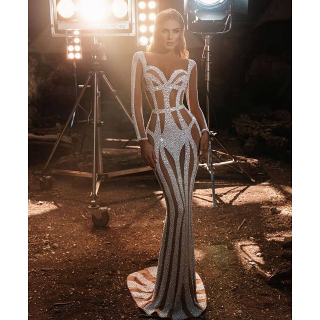 Paquete de vestidos de fiesta sexys dorados personalizados para mujer, vestidos de noche con cola de pez a la cadera