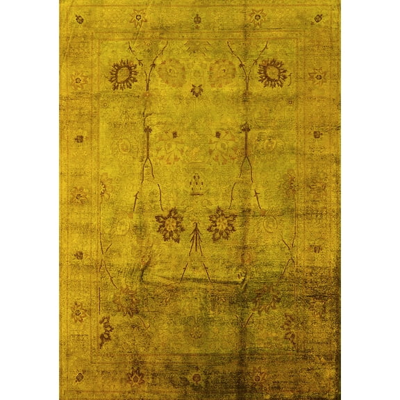 Ahgly Company Machine Washable Indoor Rectangle Oriental Yellow Industrial Area Rugs, 5' x 7'