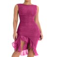 thumbnail image 1 of Femmes Sans Manches Bodycon Robe Tulle Slim Fit Ruched Parti Club Mini Robe, 1 of 6