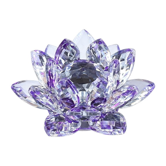 Sparkling Crystal Lotus Flower Figurine, Feng Shui Artificial Stone Ornament for Home and Office Decor, Purity and Prosperity Gift, Purple