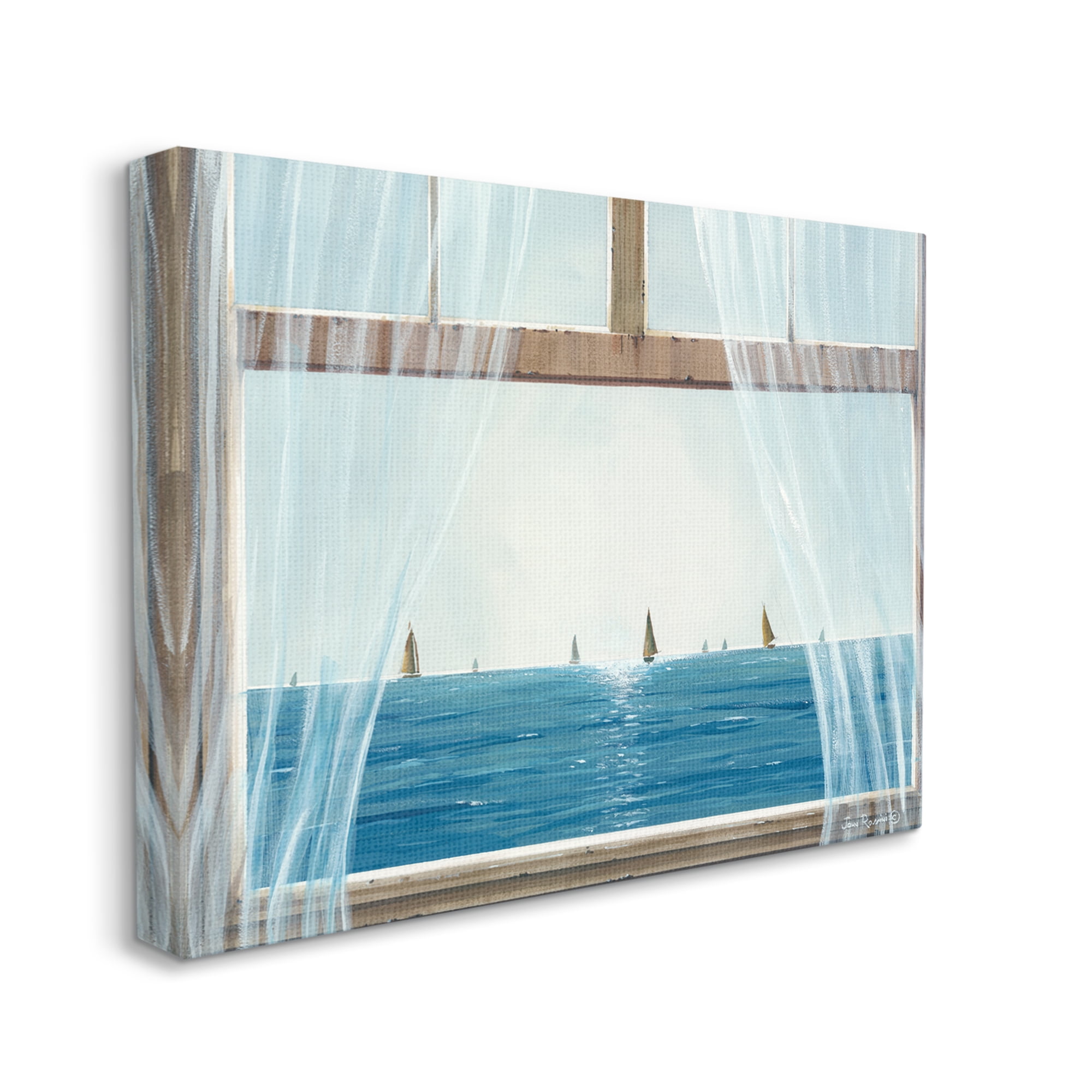 Stupell Industries Serene Beach House Window View Sailboats Ocean Canvas Wall Art, 40 x 30, Design by John Rossini