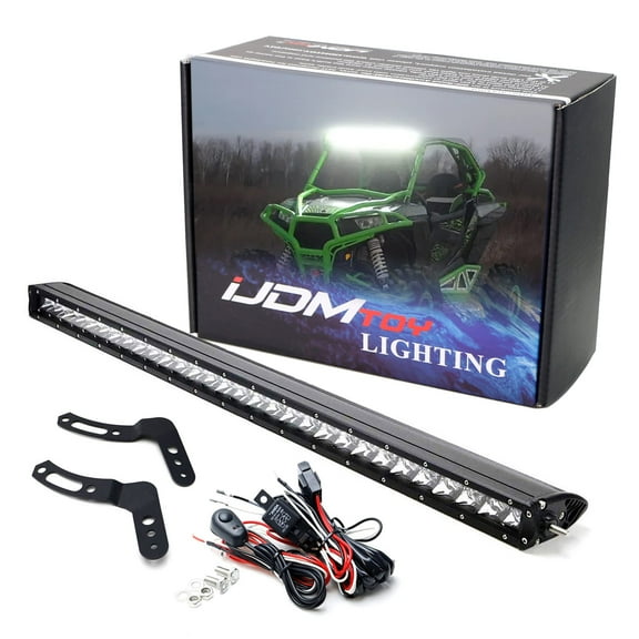 Roof Mount 30-Inch LED Light Bar Kit For 2011-18 Polaris RZR XP 800 900 1000, Include 150W Single-Row LED Lightbar, Front Rollbar Fit Bracket Mounts & On/Off Switch Wiring Kit