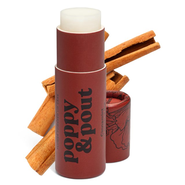Bálsamo labial gigante Poppy & Pout Cinnamint | Todos los bálsamos labiales y humectantes naturales | Hidrata con cera de abejas, vitamina E, aceite de coco orgánico | Libre de crueldad | Bálsamo Labi