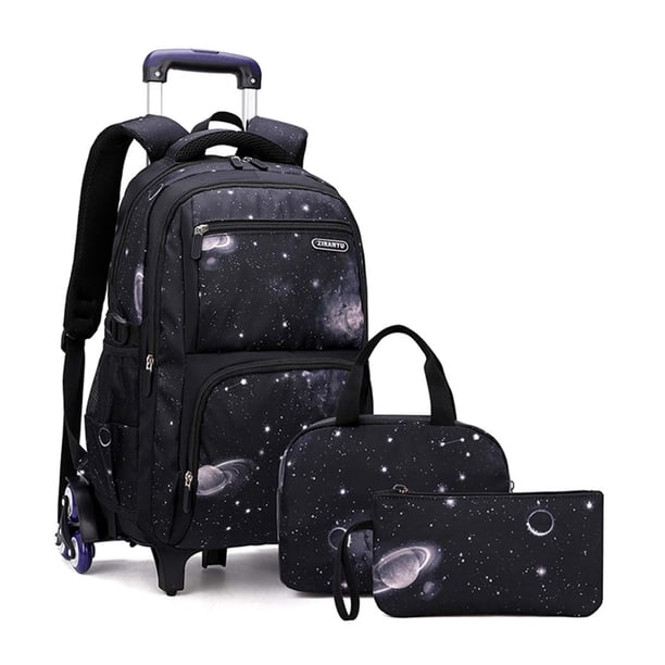 Mochila con ruedas Bansusu Galaxy Print para niños con bolsa de almuerzo