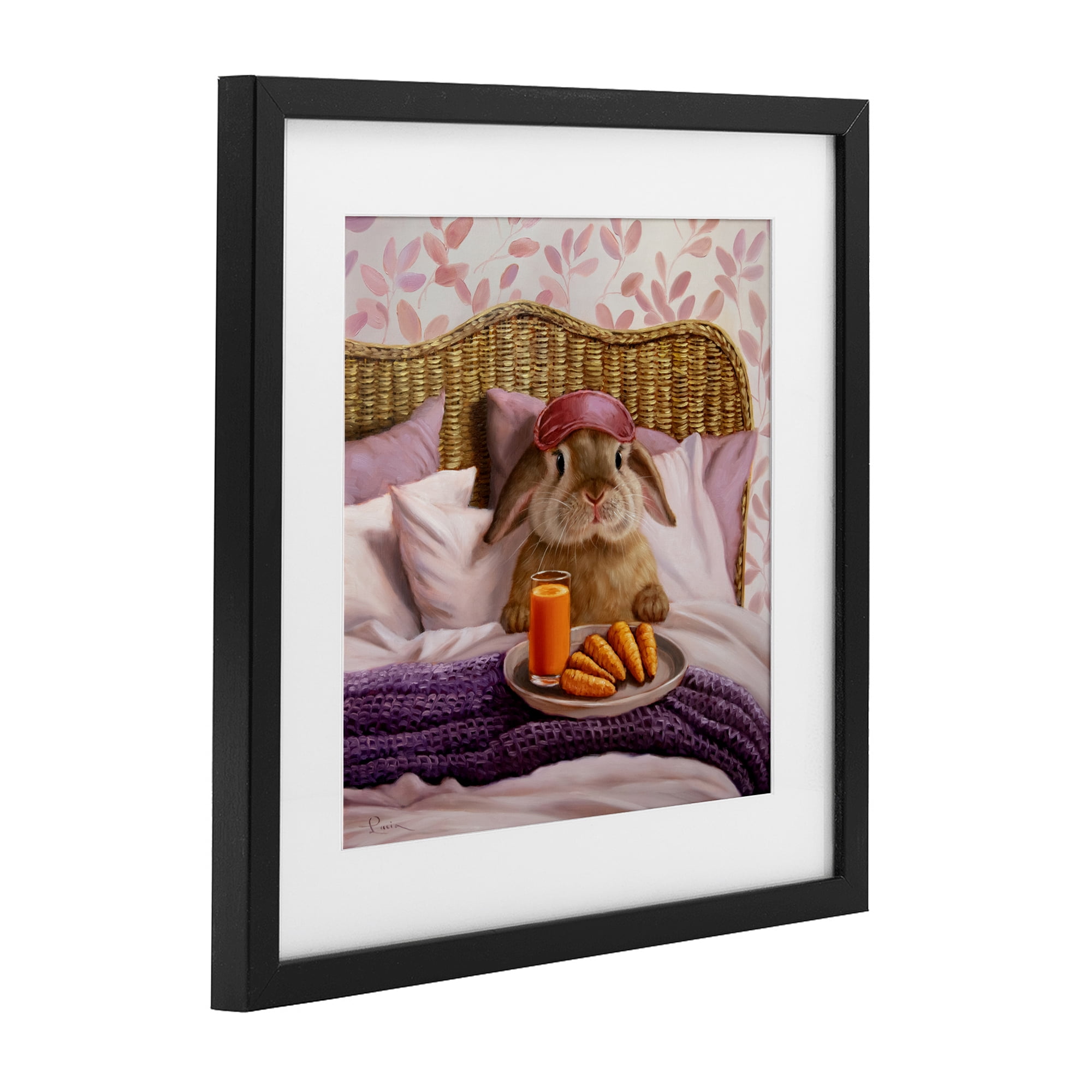 Stupell Industries Hoppy Meal Bunny in Bed Black Framed Print Under Glass, design by Lucia Heffernan