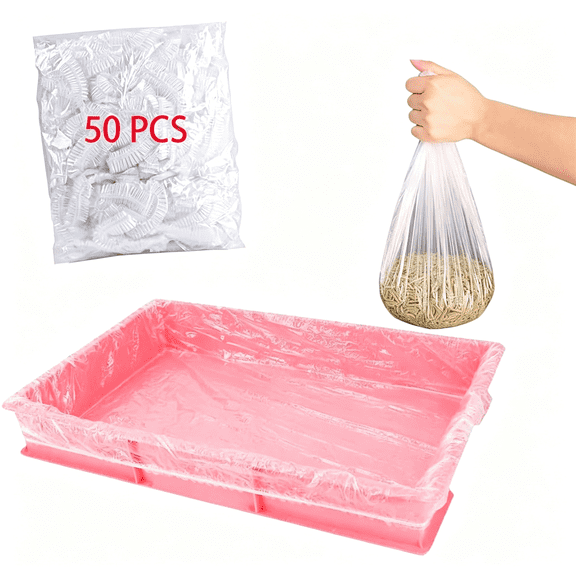 RLESO 50 Pcs Disposable Rabbit Cage Liner Plastic Toilet Film Leak-Proof for Small Animals Bunny Guinea Pig Bird Cage Liners Litter Box Crate Tray Drawer Quick Cleanup Essentials Indoor (Small)