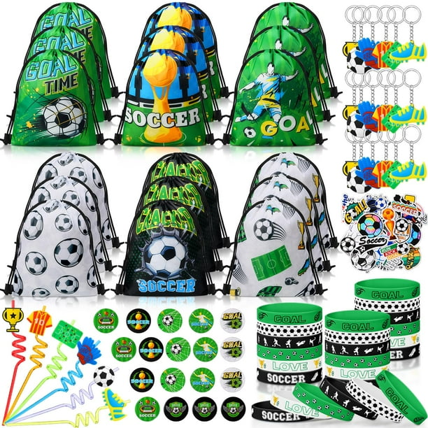 Set de obsequios para fiestas con tema de fútbol de Sadnyy, 140 unidades, con bolsas y más